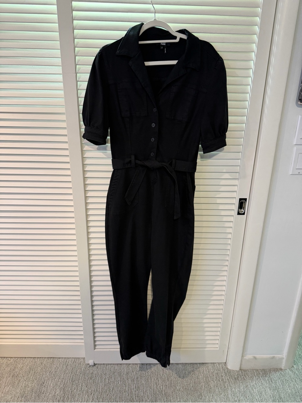 Paige Black Utility Jumpsuit with Belt. Size 6.